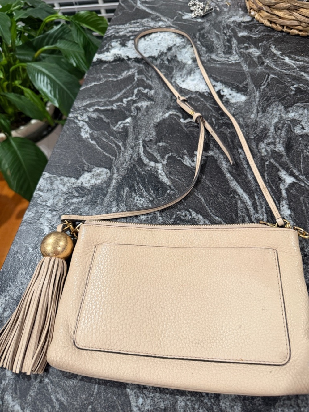 Tory Burch Blush Pebbled Leather Crossbody with Tassel